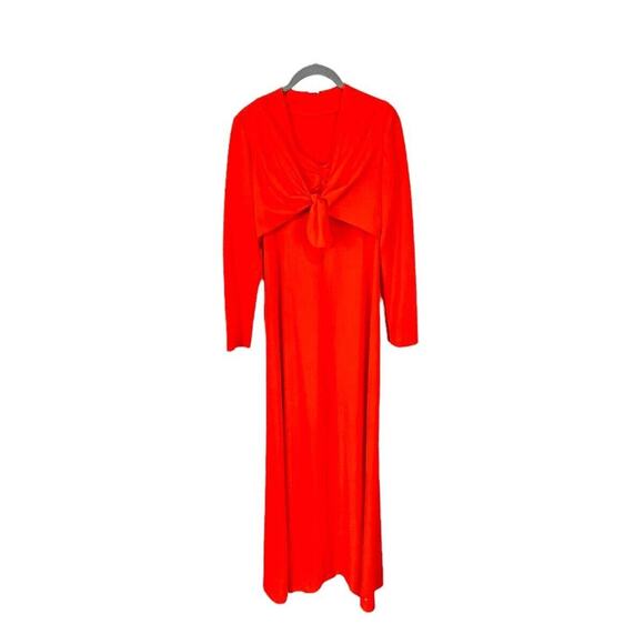 1960s Maxi Dress And Tie Front Cropped Shrug Vintage Womens Orange Size XS/S - Picture 1 of 16